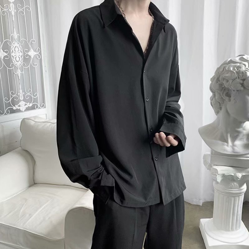 The 2021 autumn new long-sleeved shirt for men, with a flowing white top and a light mature style, is a casual and loose men's wear details Picture