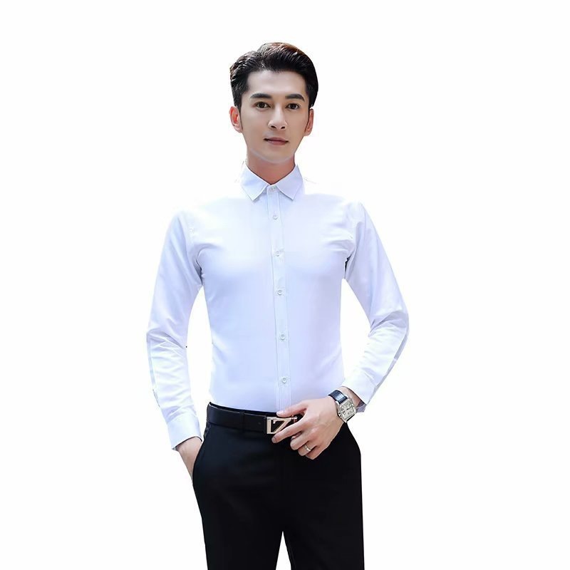 2022 Korean-style slim-fit men's white shirt, new men's long-sleeved shirt color, one-piece non-ironing inch shirt, available for delivery Item Picture