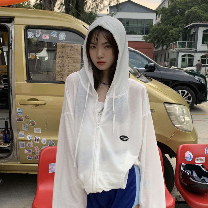 Summer plus-size women's clothing with ice silk sun protection, Korean style loose zipper, thin long-sleeved hooded jacket, trendy for women Specification image