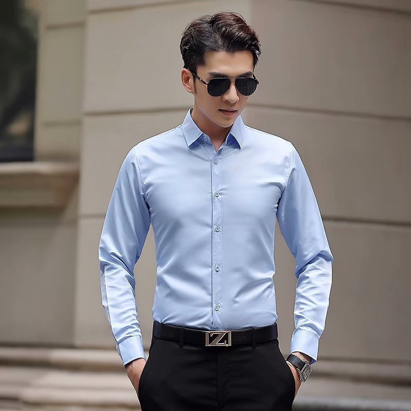 2022 Korean-style slim-fit men's white shirt, new men's long-sleeved shirt color, one-piece non-ironing inch shirt, available for delivery Specification image