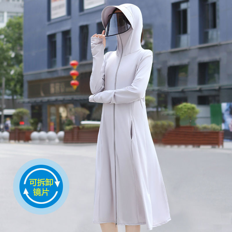 Women's 2022 mid-length Ice Silk Women's new sun-protective clothing, UV-protective skin clothing, summer light jacket