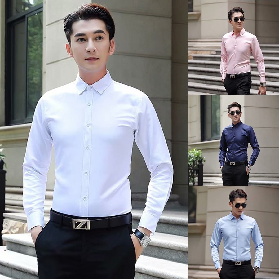 2022 Korean-style slim-fit men's white shirt, new men's long-sleeved shirt color, one-piece non-ironing inch shirt, available for delivery