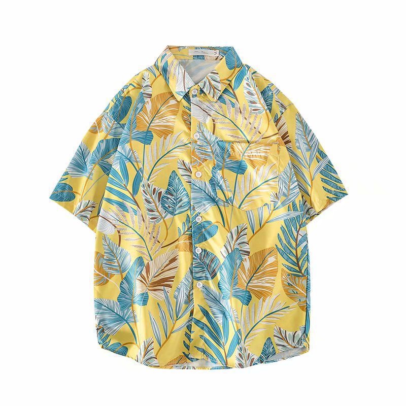 Summer trendy Hong Kong-style casual thin floral shirt, floral digital print, loose beach men's short-sleeved shirt for summer Item Picture