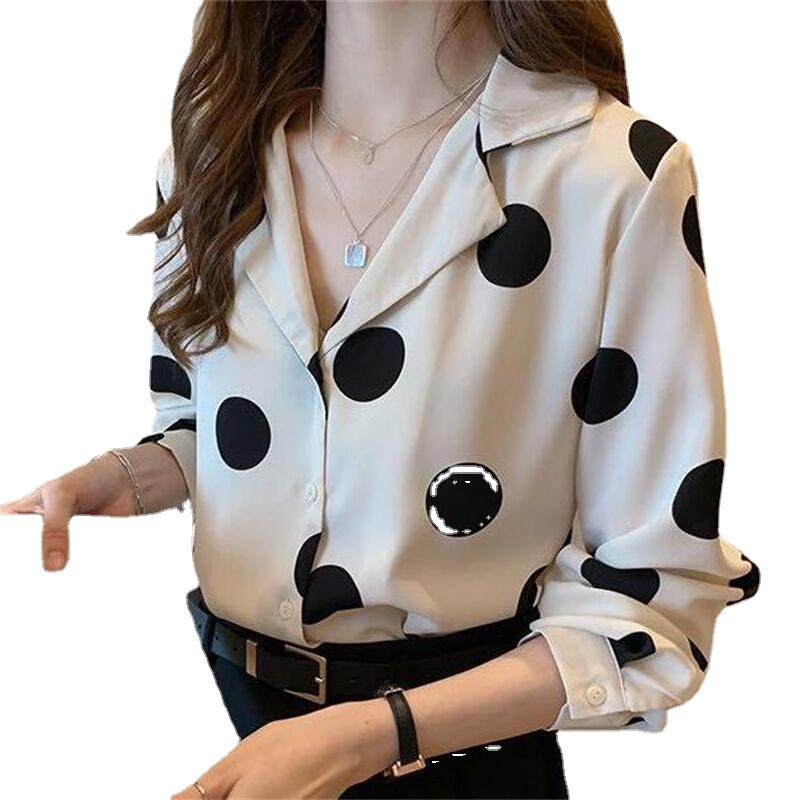 The 2022 Spring and Autumn new polka dot shirt for women is a retro Hong Kong-style top with a design sense and a light mature shirt as the base layer, making it a trendy choice Item Picture