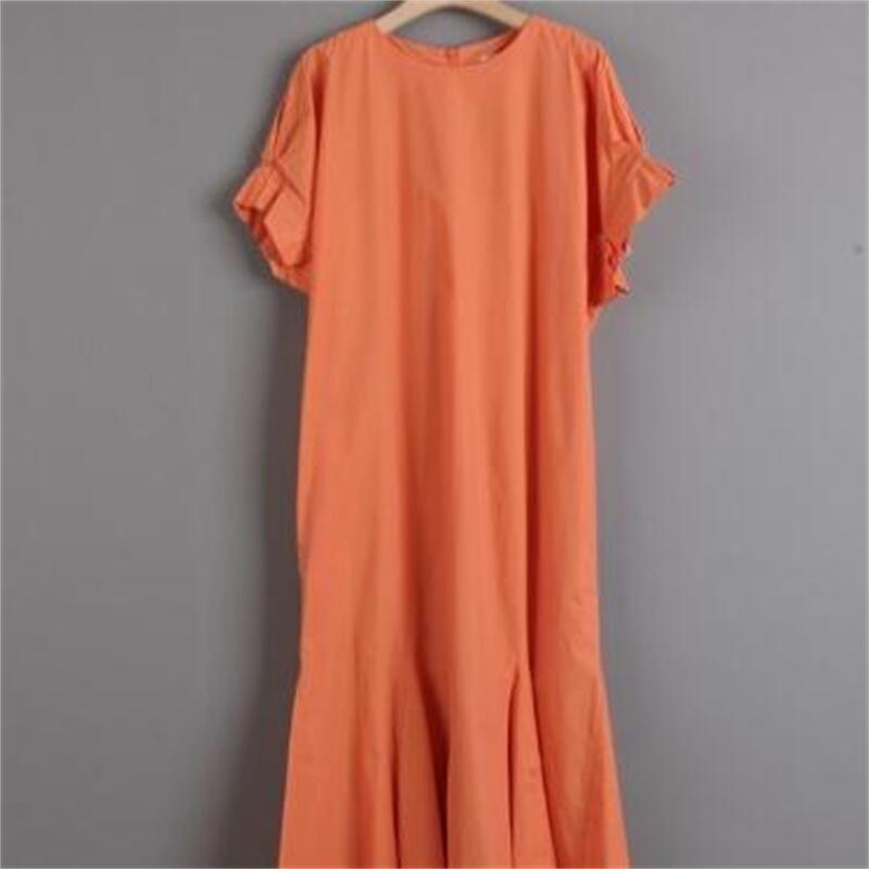 2022 New summer dress, solid color, unique, loose sleeves, fishtail dress for women details Picture