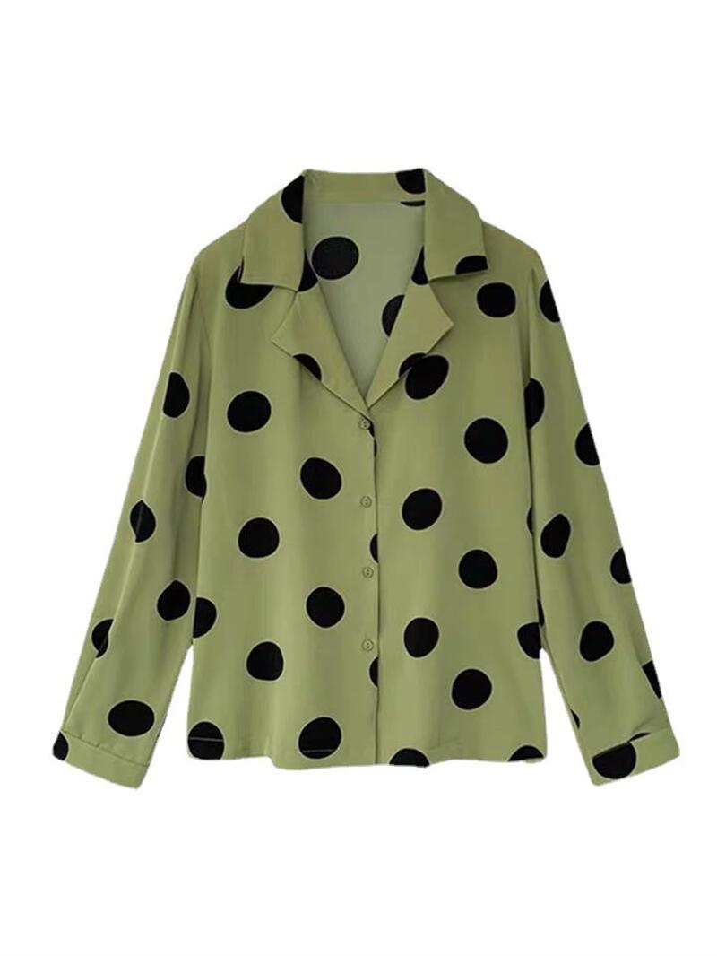 The 2022 Spring and Autumn new polka dot shirt for women is a retro Hong Kong-style top with a design sense and a light mature shirt as the base layer, making it a trendy choice Application Scenario