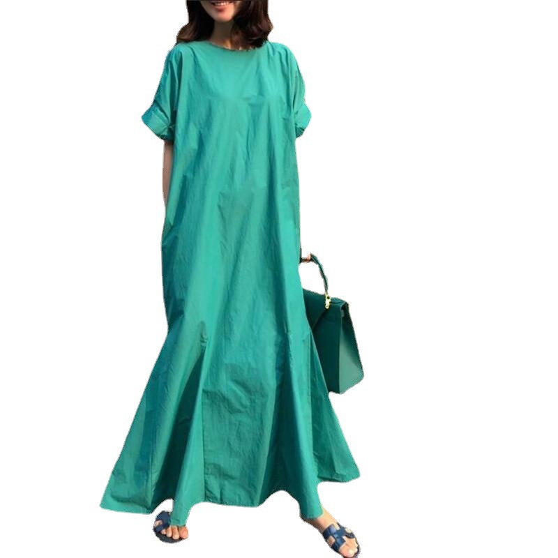 2022 New summer dress, solid color, unique, loose sleeves, fishtail dress for women Item Picture
