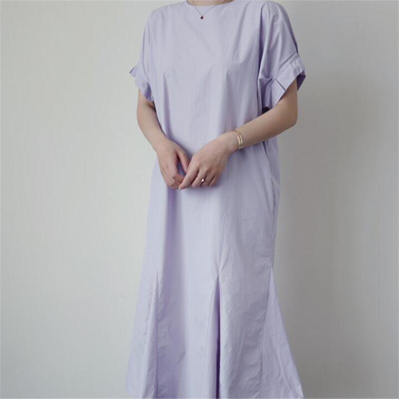 2022 New summer dress, solid color, unique, loose sleeves, fishtail dress for women Specification image
