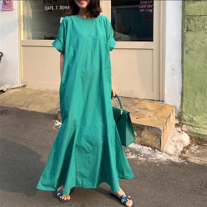 2022 New summer dress, solid color, unique, loose sleeves, fishtail dress for women
