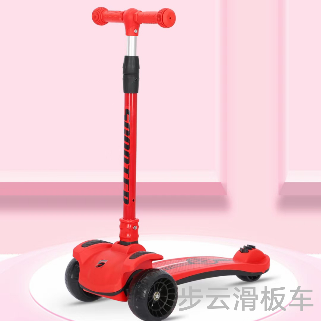 The Buyun large children's scooter features pu large wheels, music and lights, adjustable pole height and one-button folding details Picture