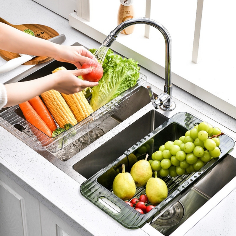 Draining basket, household kitchen, extendable sink, storage rack, dishwashing and vegetable washing functions, wall-mounted sink, draining rack Application Scenario