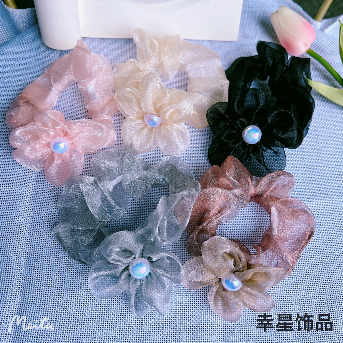 Yong 'ai Jiu 'ai Gauze, Bright beads, sunflowers, hair ties, women's large intestine hair bands, hair ties, balls, rubber bands, hair accessories