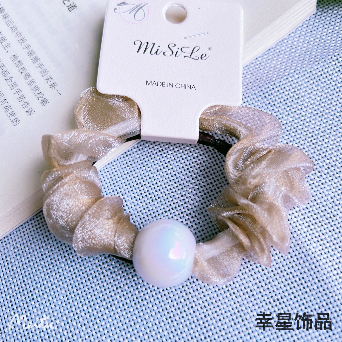 YAJA Korean Style Super fairy pearl ball hair tie, Girl forest style hair tie, hair accessory, meatball gauze small intestine circle hair tie set details Picture