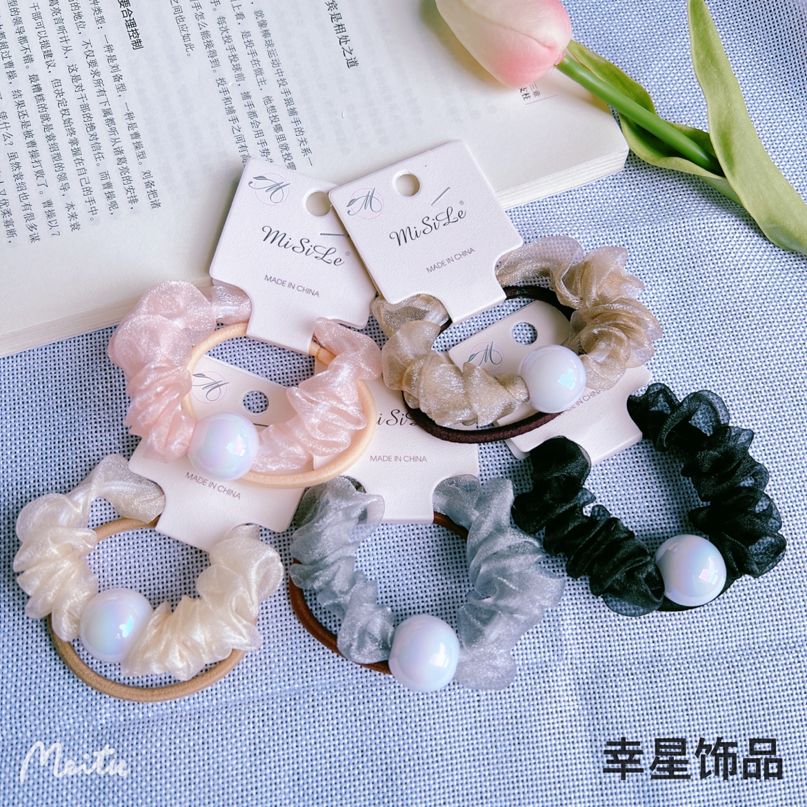 YAJA Korean Style Super fairy pearl ball hair tie, Girl forest style hair tie, hair accessory, meatball gauze small intestine circle hair tie set Application Scenario