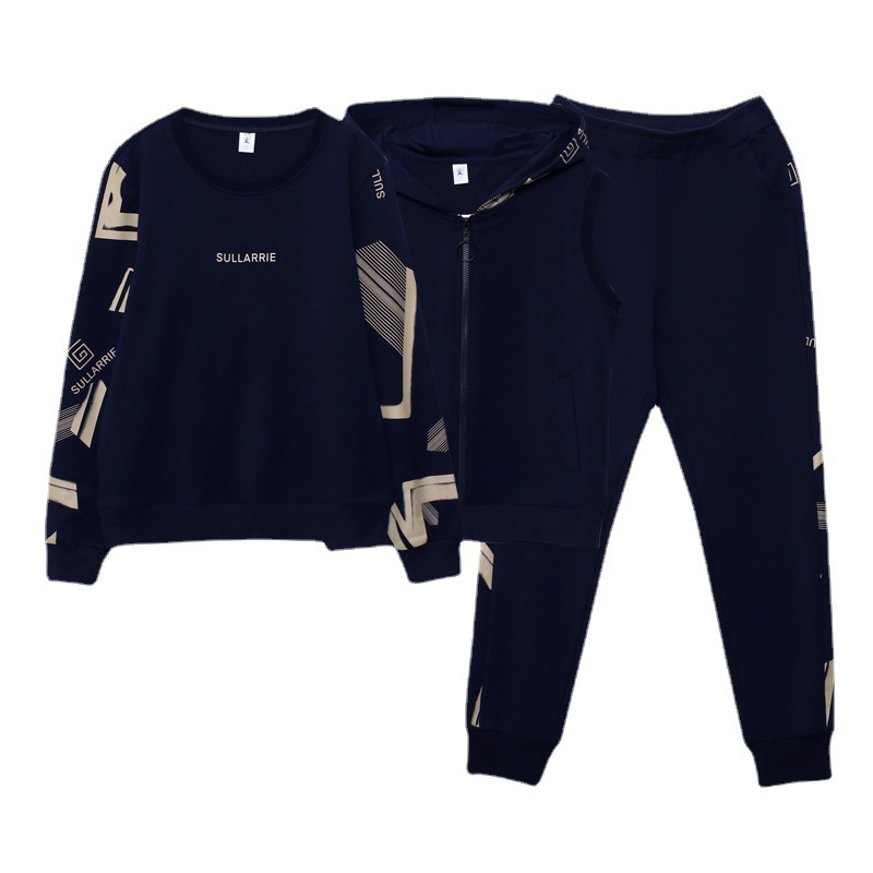 Spring and Autumn three-piece vest set for women 2021 New long-sleeved sweatshirt, loose large-sized hooded casual sportswear set Item Picture