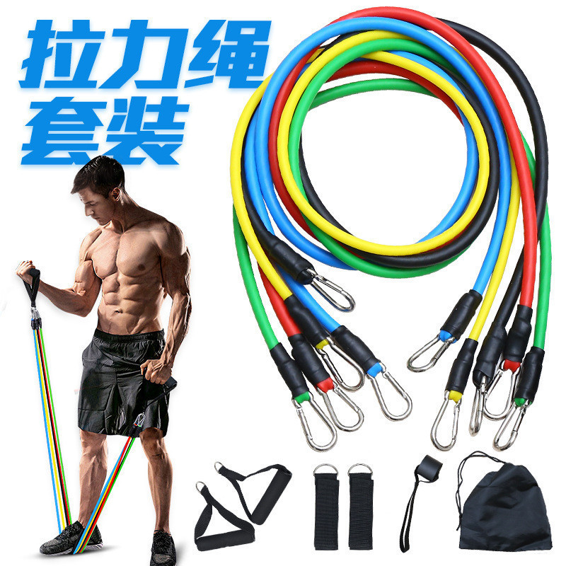11件套织带头TPE拉力器拉力带拉力绳 一字拉力带健身器材套件