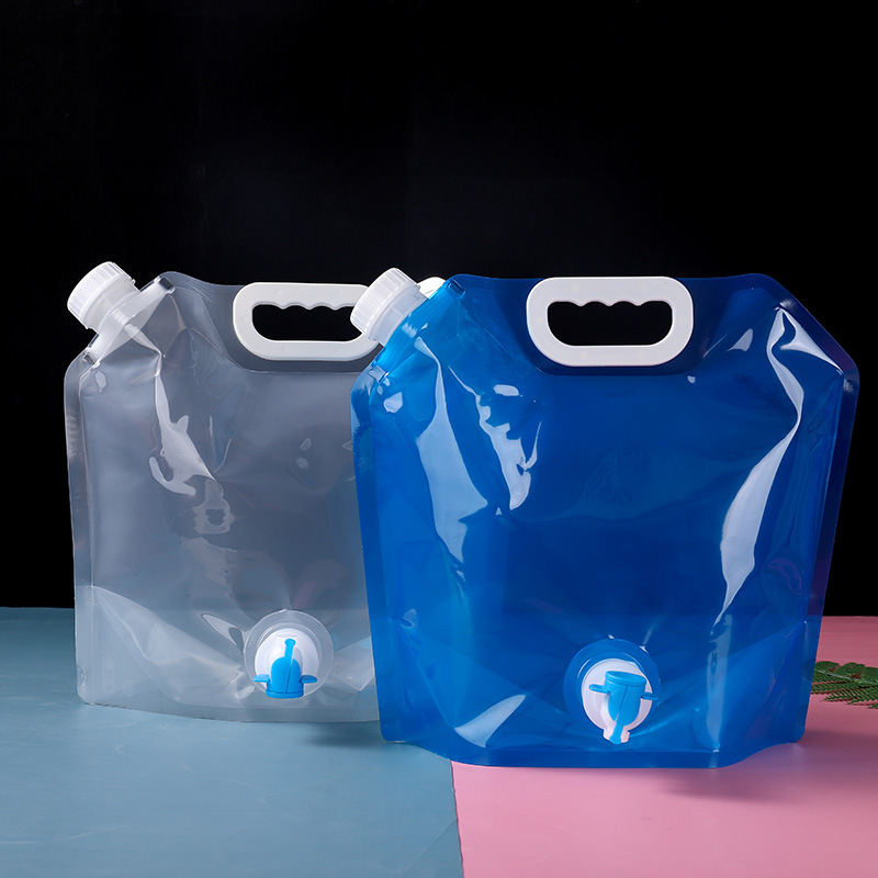 露营旅游户外便携折叠带阀水袋10L 5L 3L塑料提手加厚大容量水袋