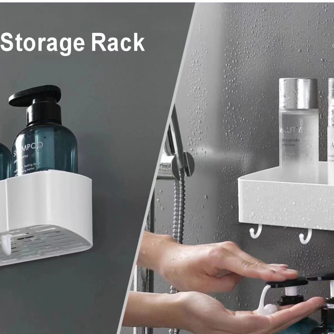 Non-drilling bathroom storage rack, triangular rack, storage rack, wall-mounted bathroom washbasin, single-layer corner rack Application Scenario