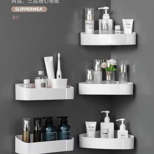 Non-drilling bathroom storage rack, triangular rack, storage rack, wall-mounted bathroom washbasin, single-layer corner rack Item Picture