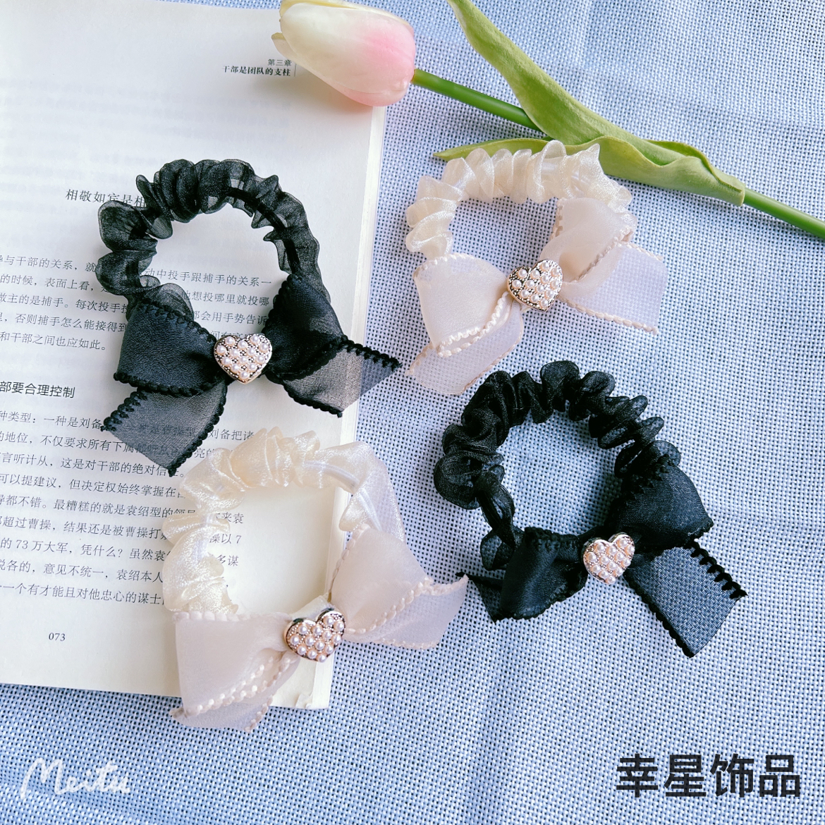 YAJA diamond pearl bow hair band, elegant and simple, gauze hair tie, leather band women's hair tie, Korean-style headwear, multiple styles