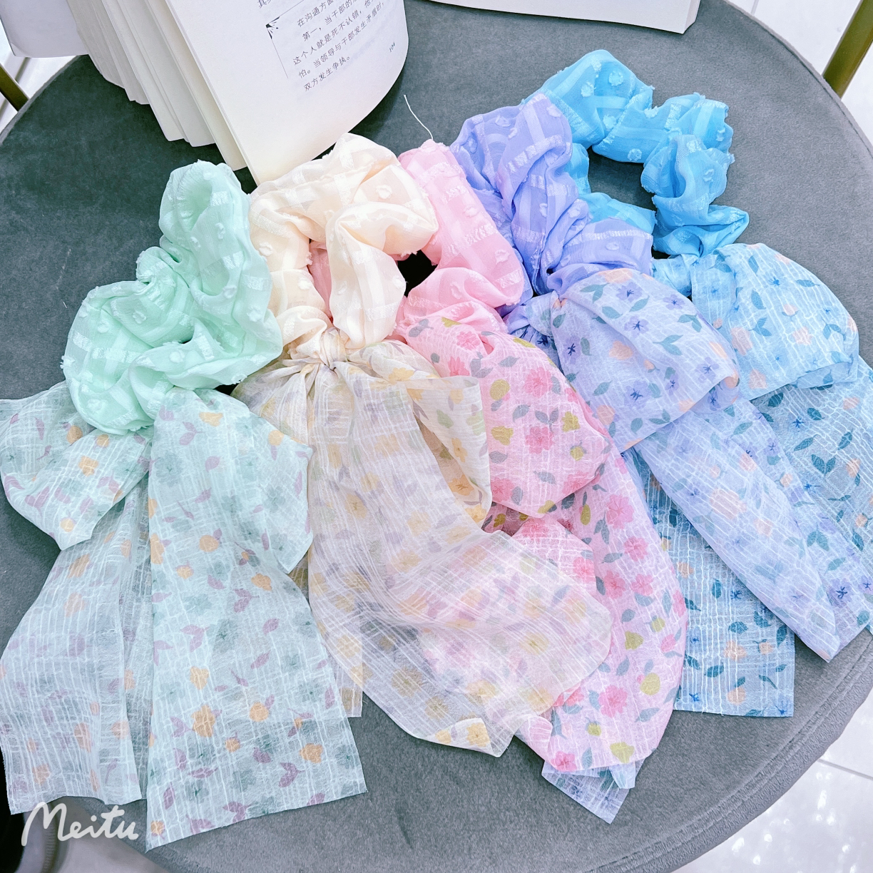 YAJA's super fairy floral bow ribbon style large intestine hair band, elegant and stylish ponytail hair tie new headwear details Picture