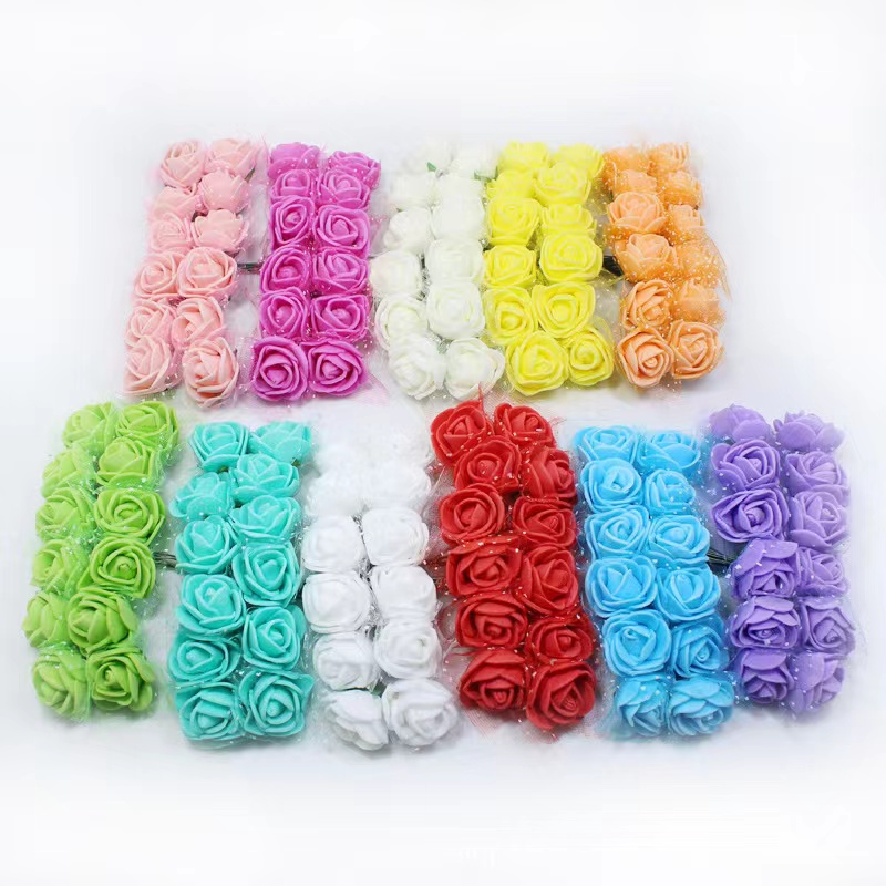 跨境加纱老三层泡沫花2.5cmpe玫瑰花婚庆喜糖盒贺卡装饰花环配件