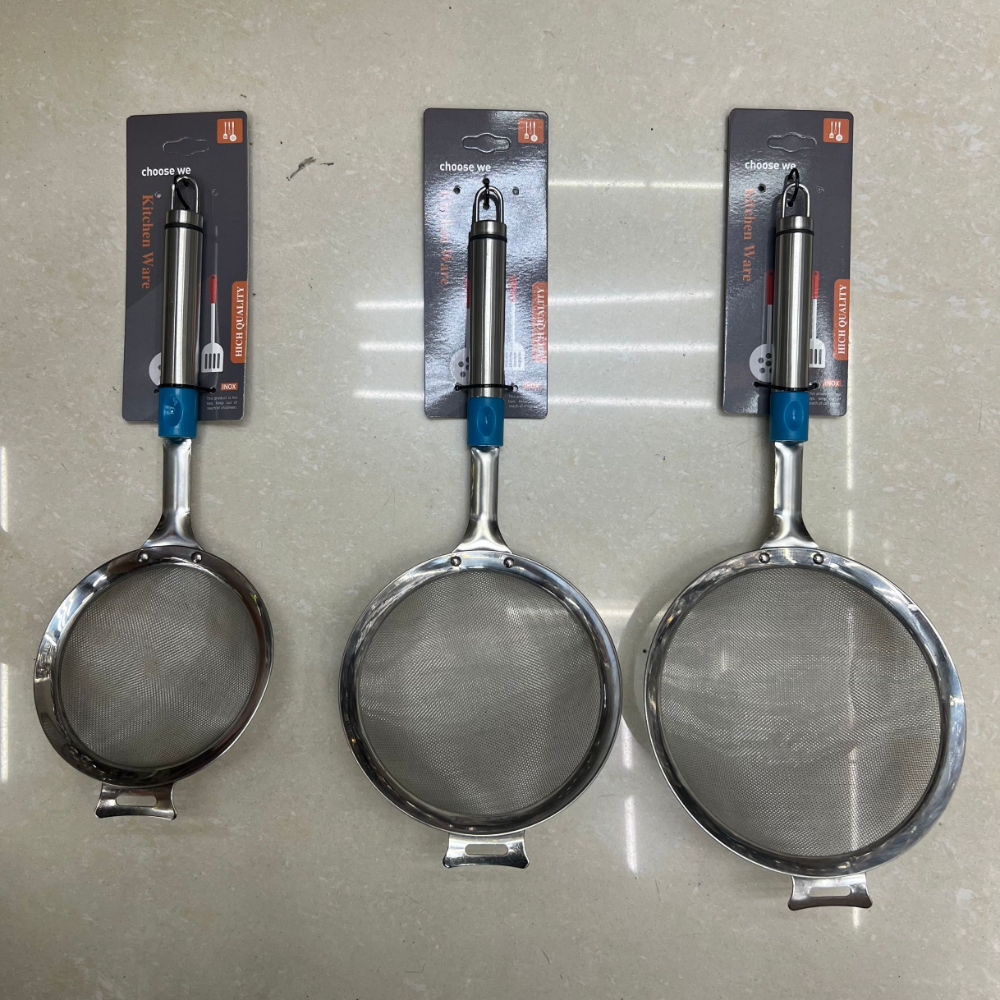 不锈钢酒店厨房用品2.5厘短柄挂耳30目网漏双色钢柄
