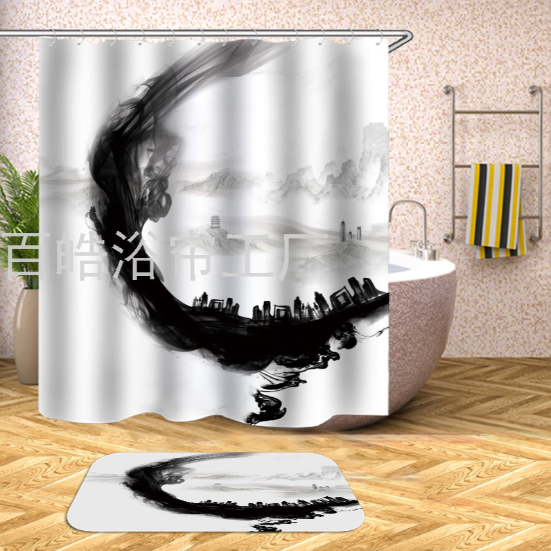 Baihao digital polyester bathroom shower curtain waterproof cloth toilet curtain anti-mold curtain door curtain partition curtain shower curtain thumbnail