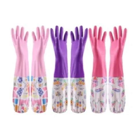 洗碗手套女洗衣服刷碗家用胶皮pvc不加绒老粉老紫