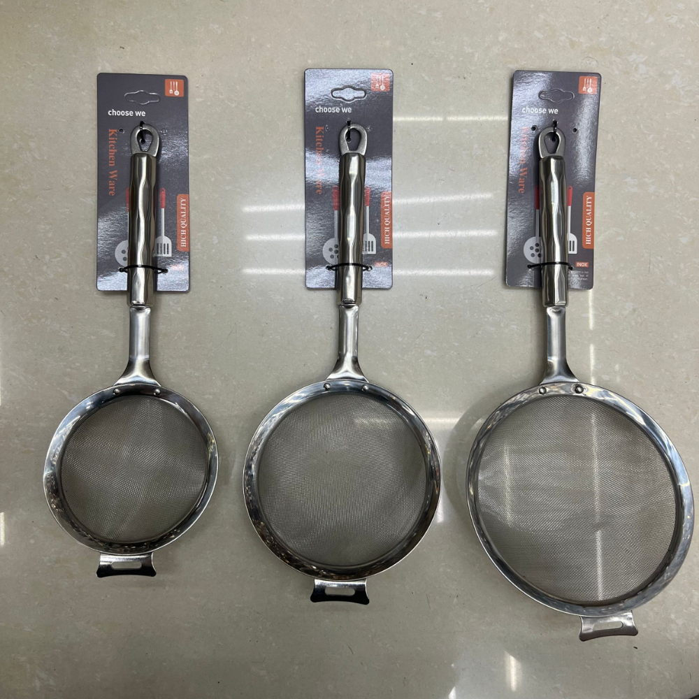 不锈钢酒店厨房用品2.5厘短柄挂耳30目网漏水立方钢柄