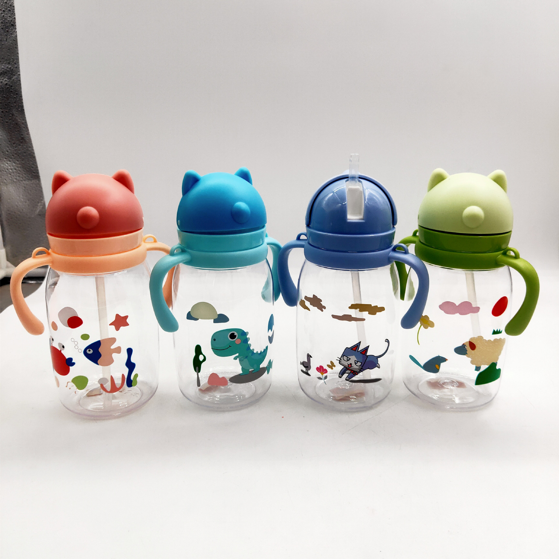 2022 children's sliding handle plastic sippy cup Kindergarten baby to go to school to drink water bottle double drink cup