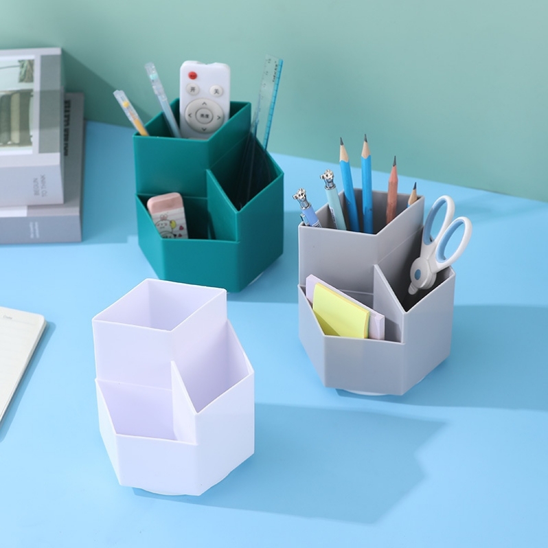 Large capacity pencil holder Student stationery storage case 360 degree rotation creative skew insert plastic stationery storage pen case
