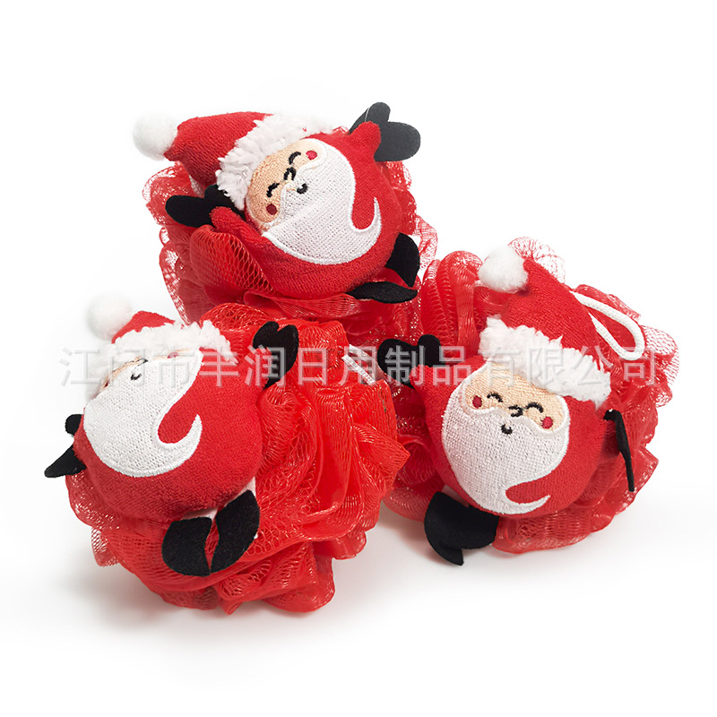 跨境新款圣诞系列沐浴球公仔可爱洗澡球浴花彩色节日礼品洗澡浴擦