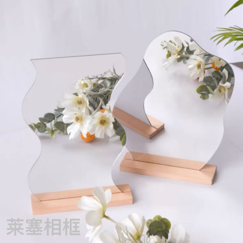 Acrylic lens + beech wood base creative decorative items for home decoration, living room and bedroom craft mirrors details Picture