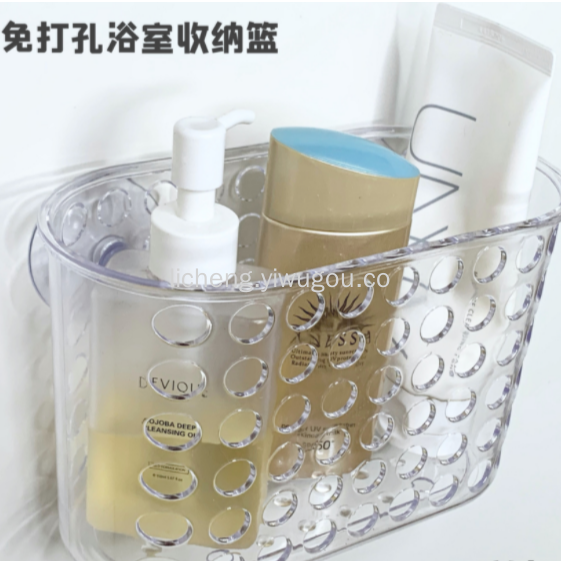 Bathroom storage, kitchen and bathroom transparent water-draining storage basket without drilling, bathroom traceless storage basket