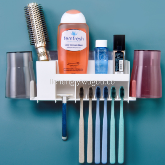 Bathroom organization, storage and cleaning tools, non-perforated toothbrush holder, toothbrush seat, mouthwash cup set, item storage rack Application Scenario