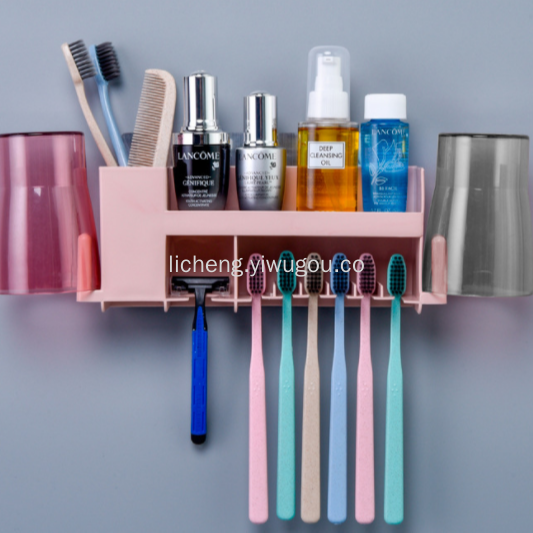 Bathroom organization, storage and cleaning tools, non-perforated toothbrush holder, toothbrush seat, mouthwash cup set, item storage rack details Picture