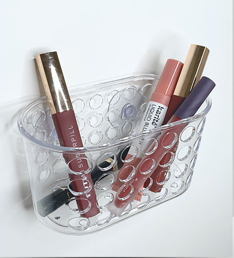 Bathroom storage, kitchen and bathroom transparent water-draining storage basket without drilling, bathroom traceless storage basket Item Picture