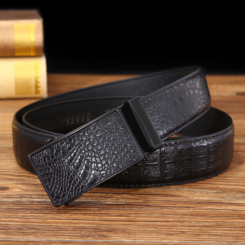 Men's belt with crocodile bark automatic buckle belt, business new scratch-resistant casual belt, our own factory Specification image
