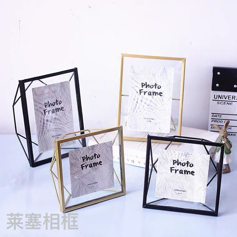 Geometric shape design style modern, simple, fashionable and creative decorative items, home living room bedroom handicrafts, metal photo frames details Picture