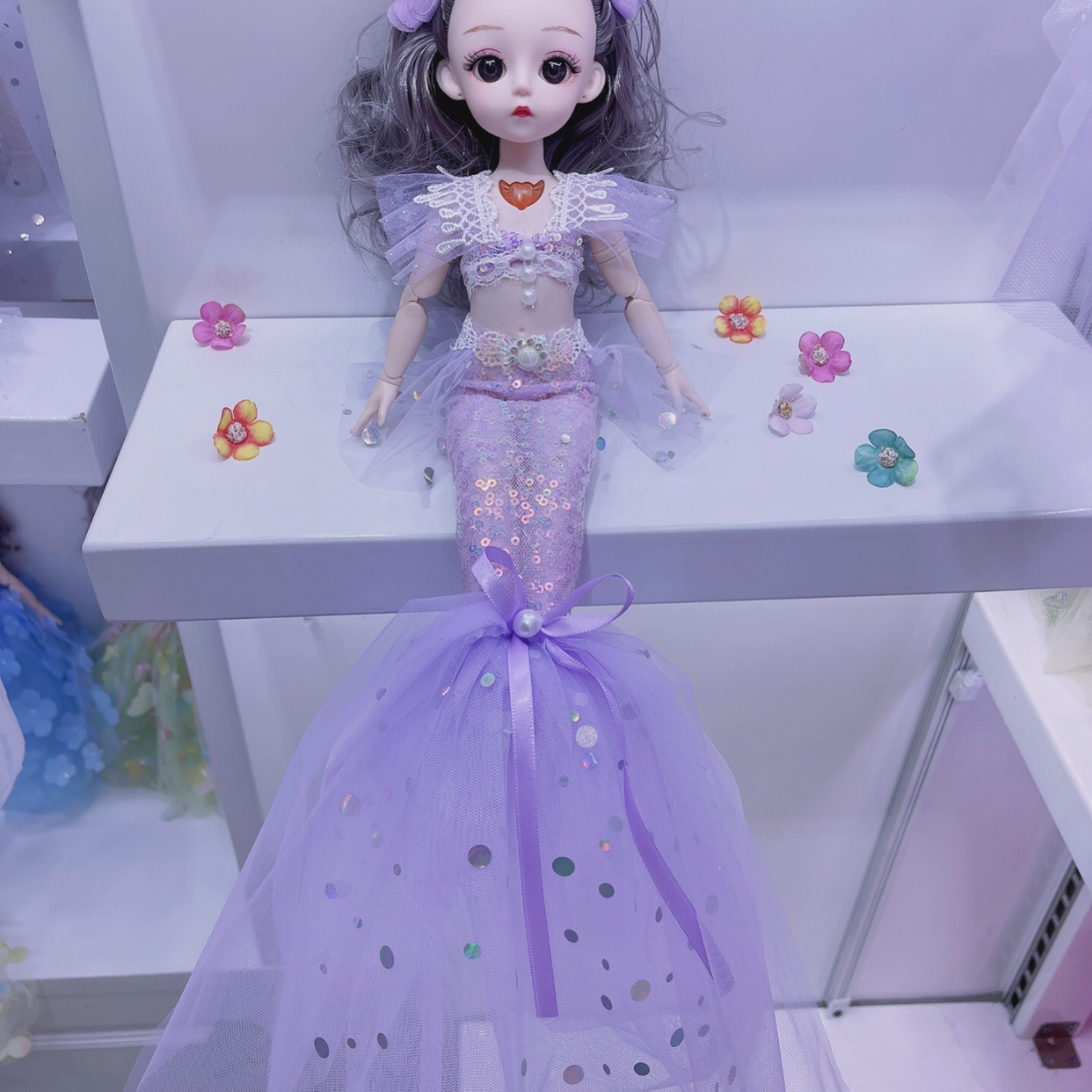 2022 new Edition 50cm mermaid Barbie doll, music singing with light, wedding dress keychain pendant doll Specification image