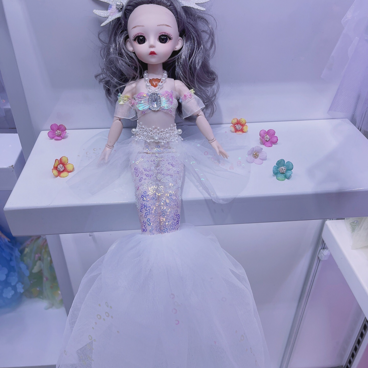 2022 new Edition 50cm mermaid Barbie doll, music singing with light, wedding dress keychain pendant doll details Picture