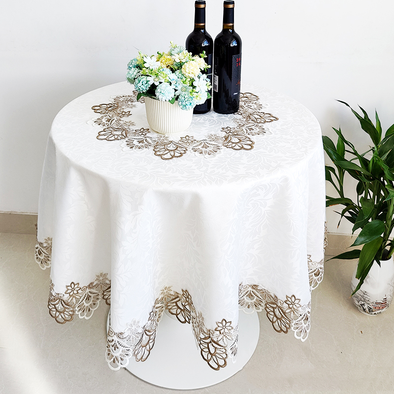 2022欧式大圆桌布艺阳台小圆桌家用桌布白色花卉蕾丝防烫防滑中式