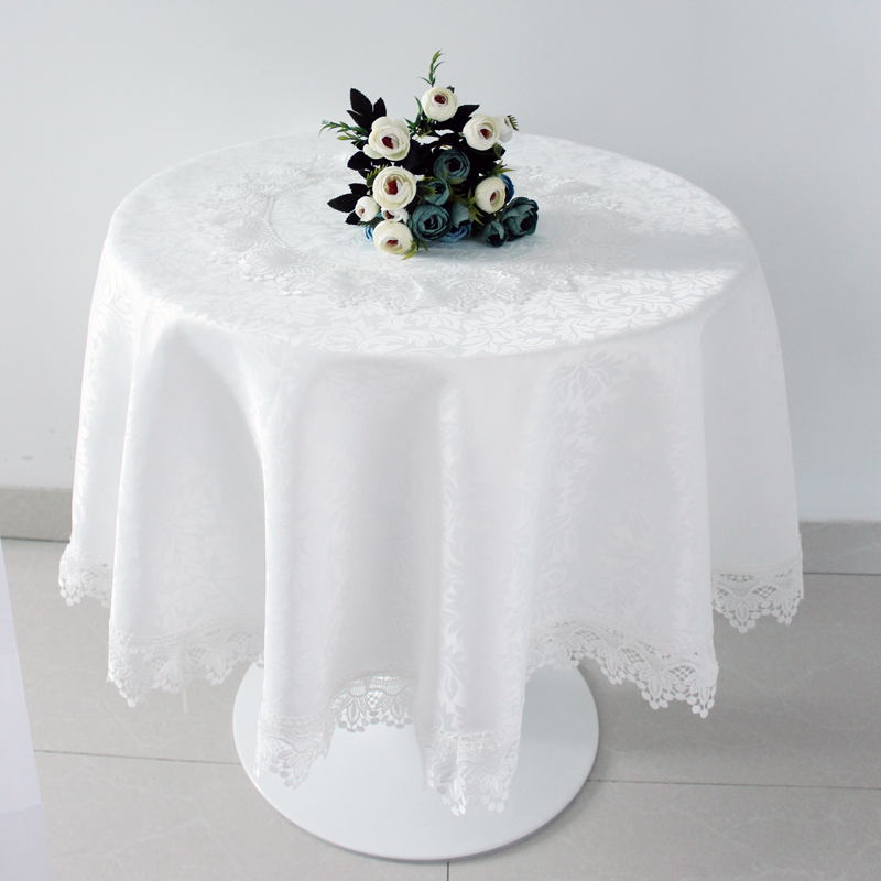白色水溶花边蕾丝家用布艺欧式高档带转盘圆形餐桌布阳台小圆桌布图