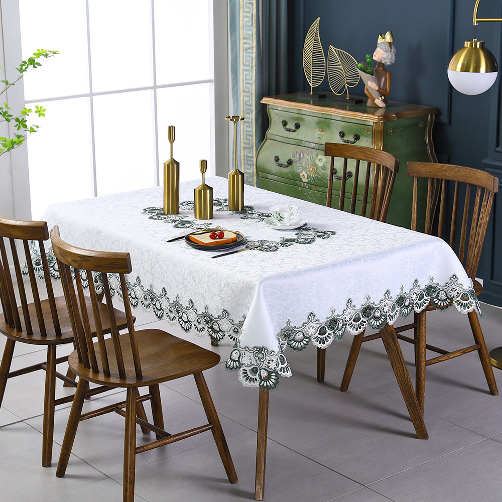 白色花朵蕾丝边桌布现代简约餐桌布手工镂空家用装饰茶几布方桌布
