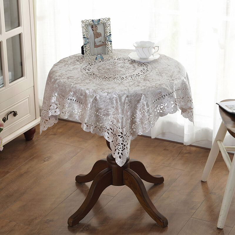 欧式桌布布艺方形餐厅家用客厅餐桌茶几蕾丝花边台布镂空盖巾 米图