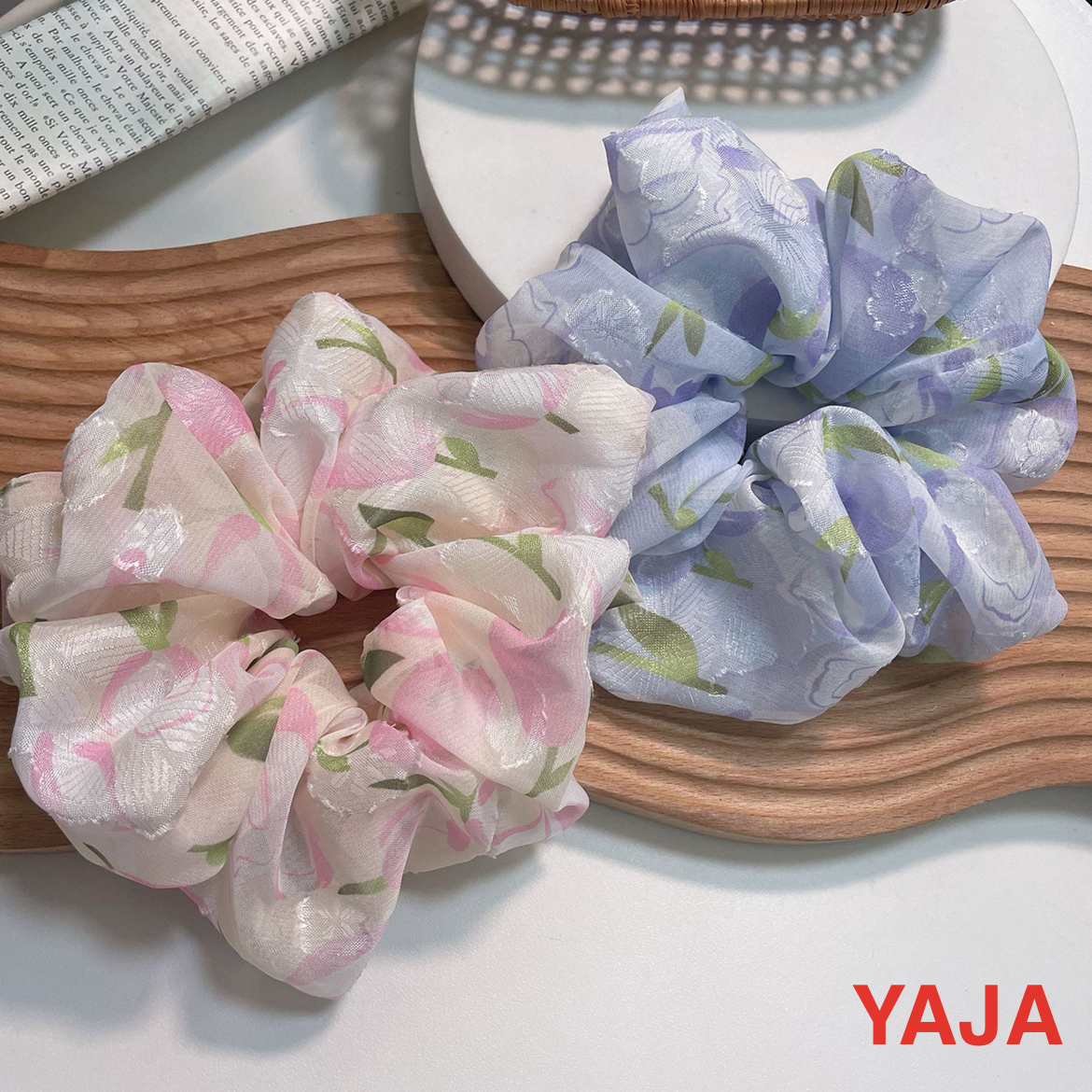 Yong Ai Jiu Ai Pink trendy girl floral large intestine hair band, elegant and versatile hair tie, fresh and simple hair tie Specification image