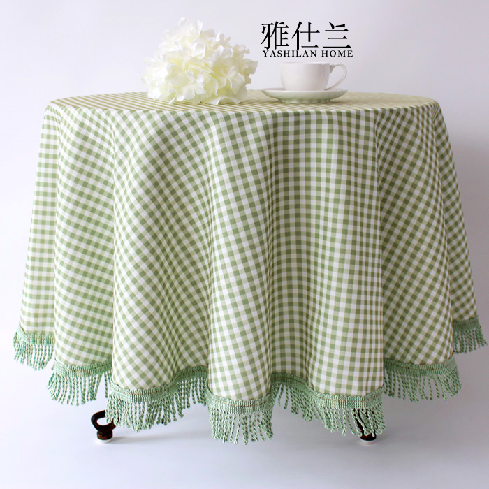 绿色欧式餐桌布布艺棉麻格子美式田园风格圆桌布大小圆形台布家用