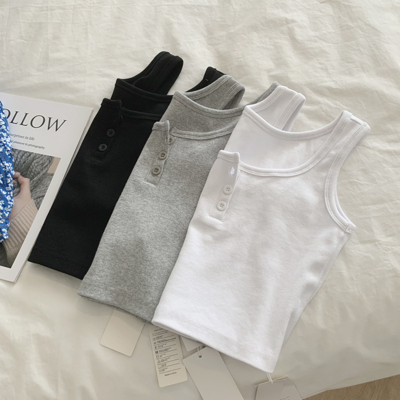 The basic black, white and grey mini vest is a new style for women's summer, which is slimming and versatile. The short base layer top is trendy and thin for students details Picture