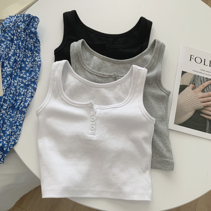 The basic black, white and grey mini vest is a new style for women's summer, which is slimming and versatile. The short base layer top is trendy and thin for students Specification image